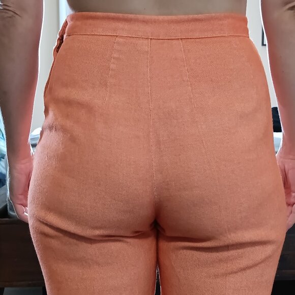 Vintage 1950s 1960s Orange Bermuda Shorts Home Sewn Cotton XS - Picture 2 of 12